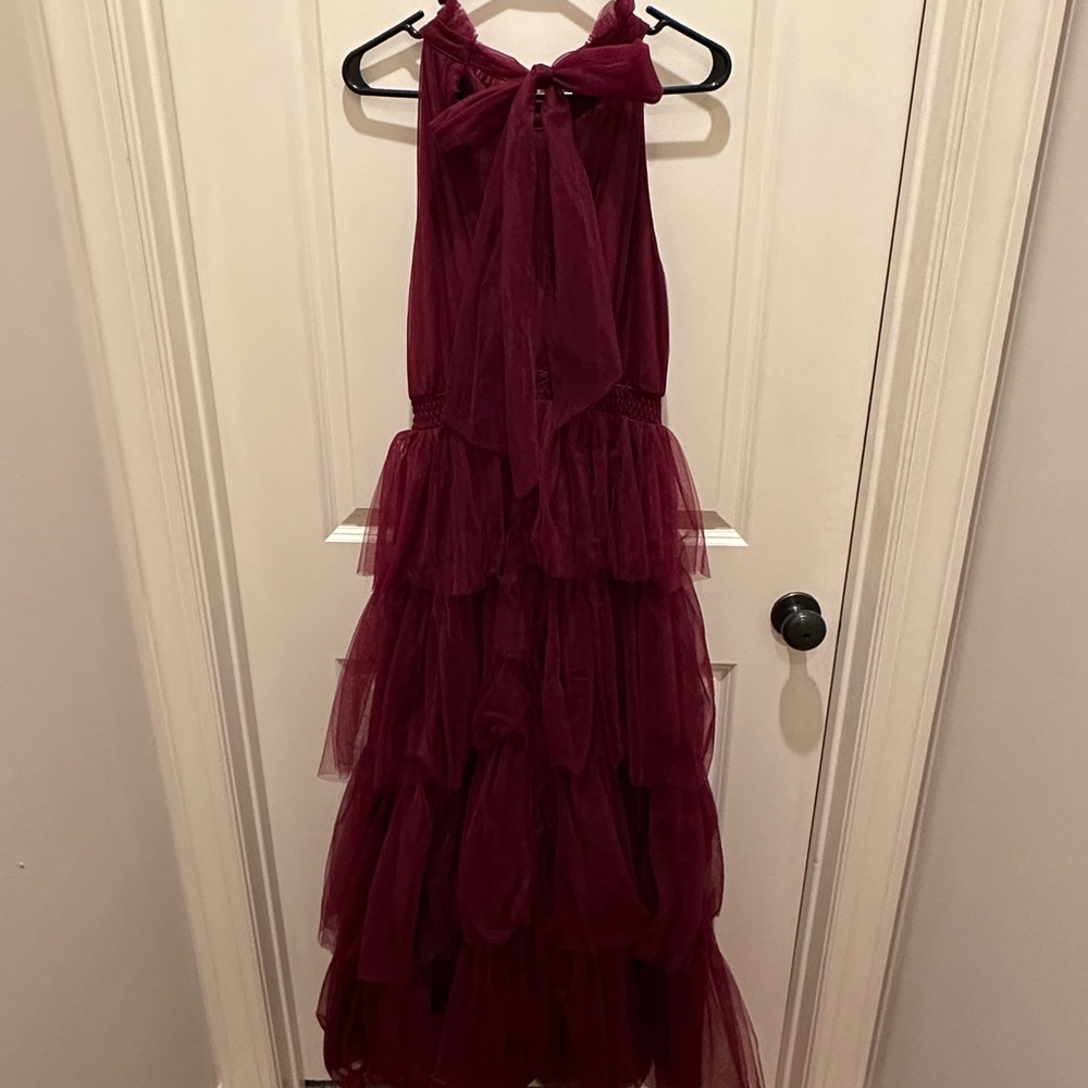 Petal & Pup Wine Red Maxi Formal Tulle Dress